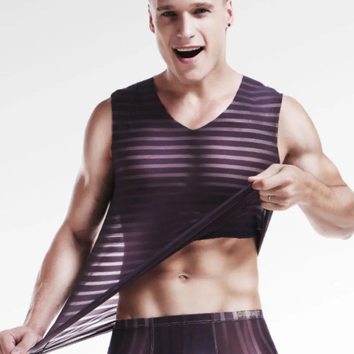 FINAL SALE - Men's Striped Ice Silk Seamless Tank Top (3-pack)- JEWYEE KM053