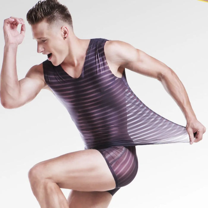 FINAL SALE - Men's Striped Ice Silk Seamless Tank Top (3-pack)- JEWYEE KM053