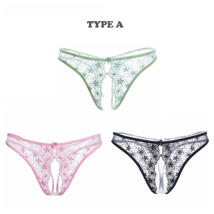 FINAL SALE - (3 Pack)  Lace Crotchless Underpants for Women JEWYEE 1370